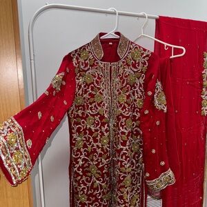 Red Embroidered Desi Outfit